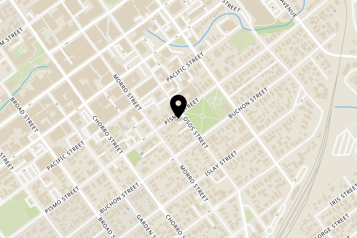 Map showing the location of Los Mexas Deli on 1401 Osos St in San Luis Obispo
